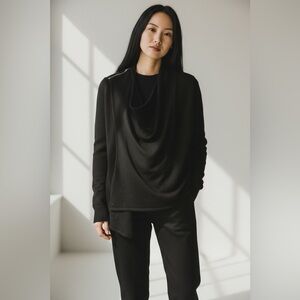 All Saints Black Wrap Sweater - Shoulder Zip